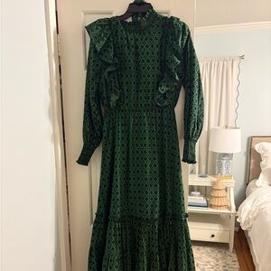 A Loves A Green and Black Maxi, Belted Dress